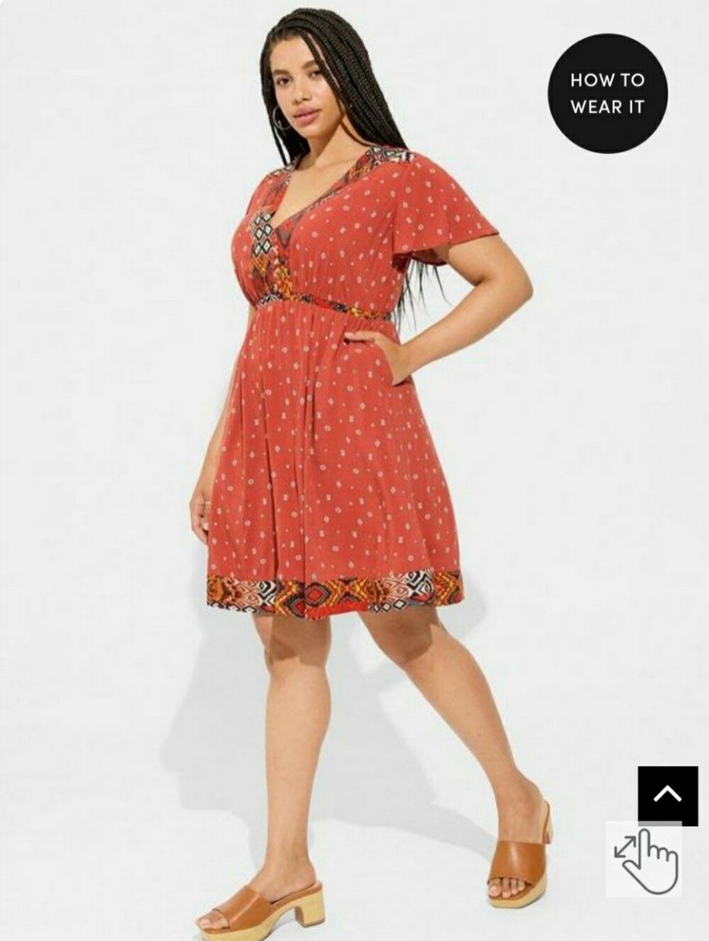 Torrid Rust Red Flutter Sleeve V-Neck Bohemian Style Midi Dress Size 2